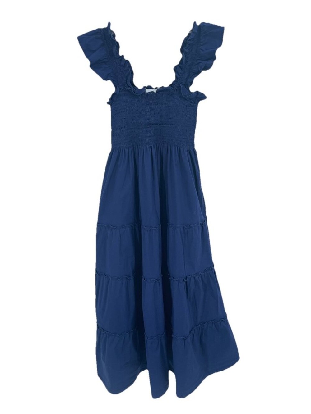 Hill House Home Blue Nap Midi Dress Smocked Tiered Ruffle Navy Blue Sz XXS